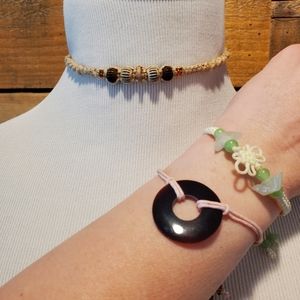 Vintage 1990s set of 2 corded bracelets & 1 hemp choker